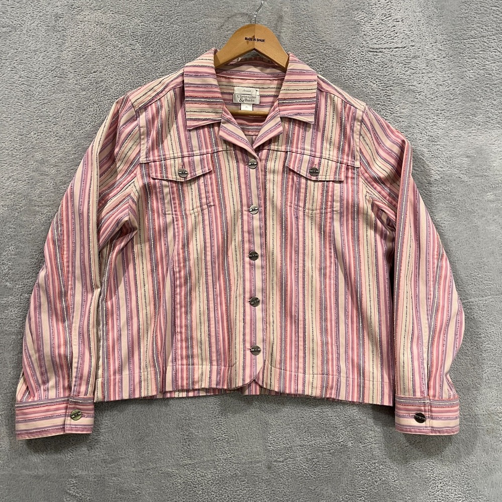 Christopher & Banks Jacket Women's XL Button Striped Y2K Festival‎ Retro Pink